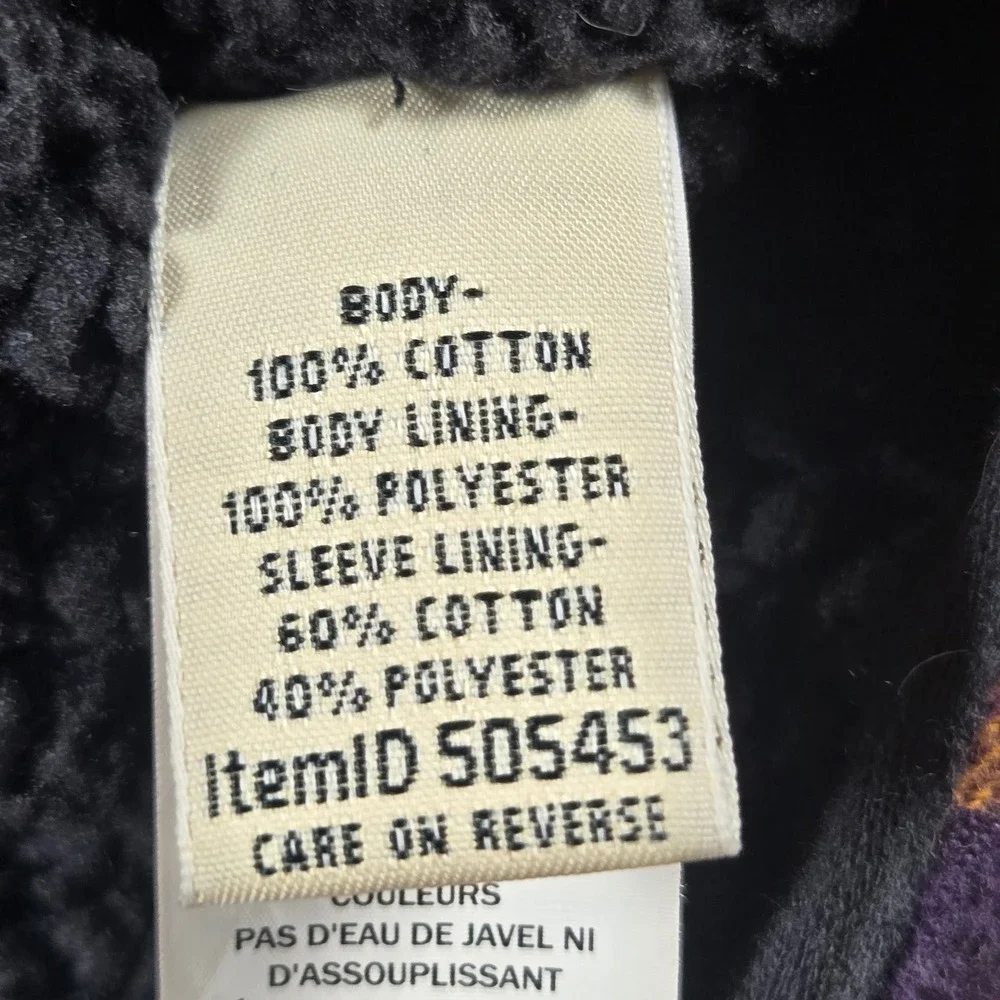 LL Bean Relaxed Fit Sherpa Lined Flannel Hoodie Purple Gold Plaid 505453 Small